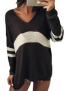 Long Sleeve Pullover Sexy V-Neck Striped Knit Sweaters - BelleChloe