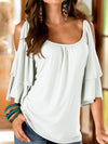 Solid Color Elbow Sleeve Two-Layer Fabrics Tops - BelleChloe