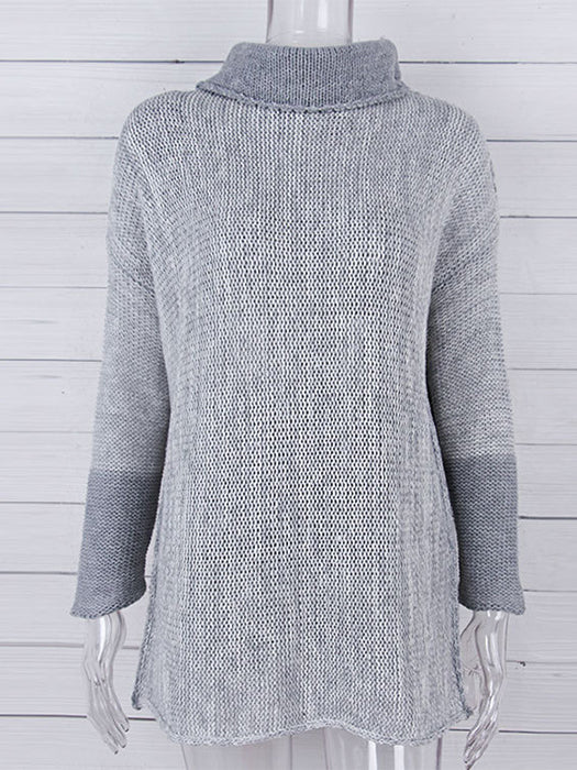 Casual Loose Color-Block High Neck Knitted Shift Sweater - BelleChloe