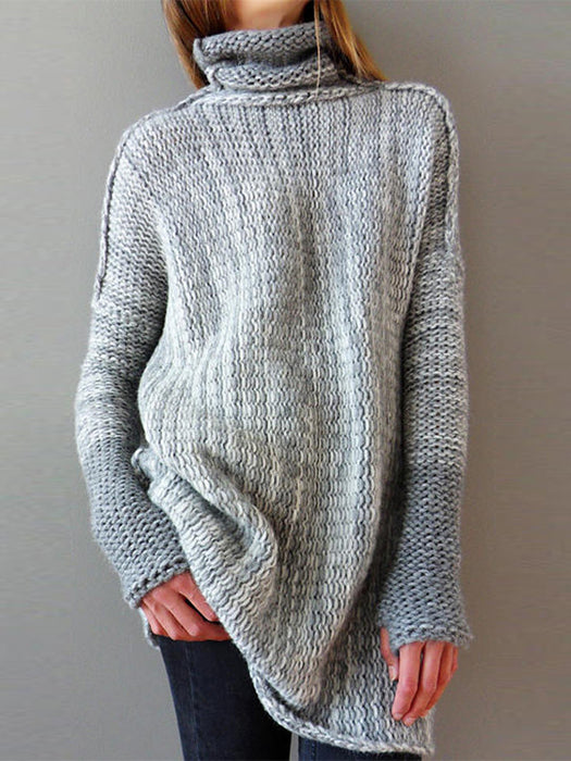 Casual Loose Color-Block High Neck Knitted Shift Sweater - BelleChloe