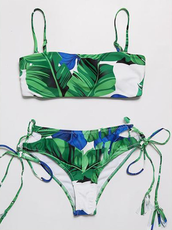 Leaf Print Sling Adjustable Split Swimsuit - BelleChloe