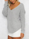 Backless Long Sleeve V-Neck Wrap Designed Knitted Sweater - BelleChloe