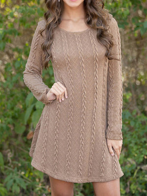 Solid Color Causal Long Sleeve Twist Knitted Sweaters Dress - BelleChloe