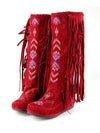 Suede Ethnic Tassel Embroidery Boots For Women - BelleChloe