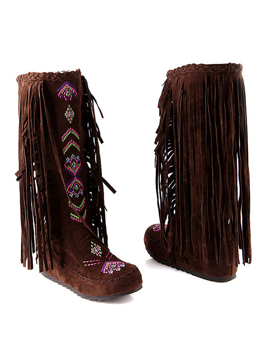 Suede Ethnic Tassel Embroidery Boots For Women - BelleChloe