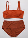Solid Color Stitching High Waist Split Swimsuit - BelleChloe