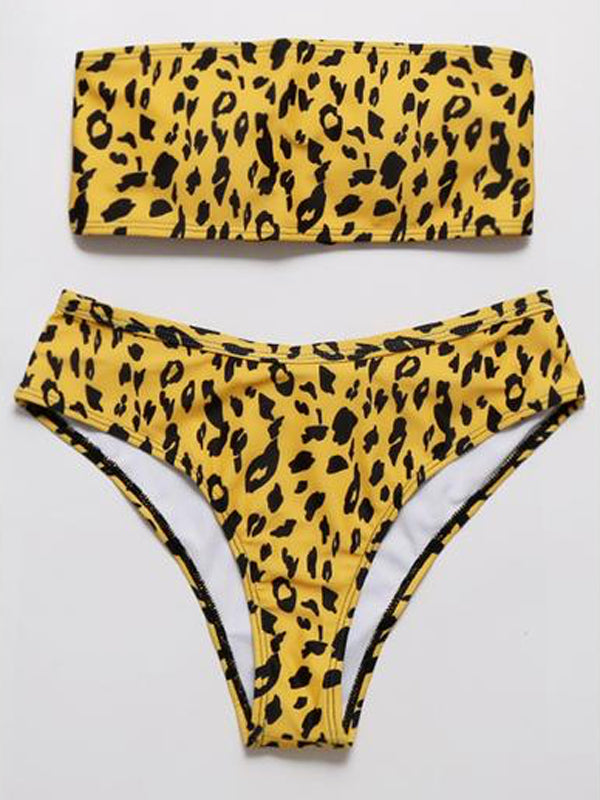 Leopard Tube Top High Waist Split Swimsuit - BelleChloe