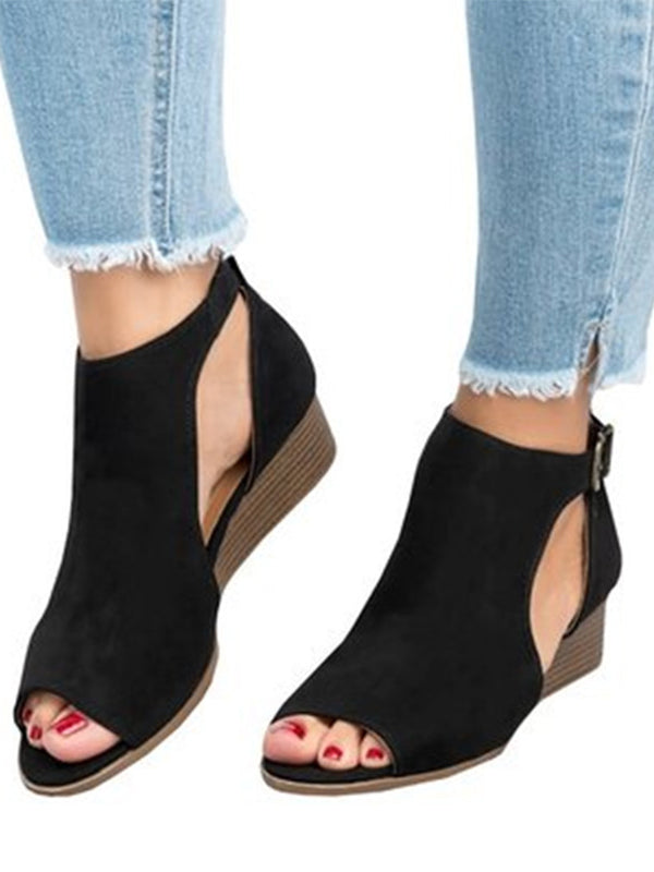 Large Size Ankle Strap Peep Toe Wedge Sandals - BelleChloe