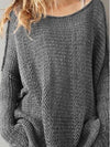 Solid Color Hollow Loose Casual Round Neck Knitted Sweater - BelleChloe