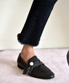 Women Rivet Belt Comfort Round Toe Flat Shoes