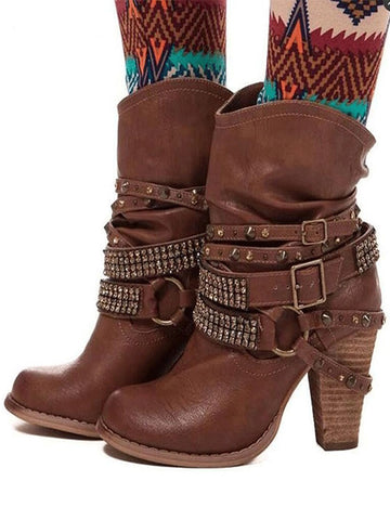 Warm Velvet Chunky Heel Snow Boots