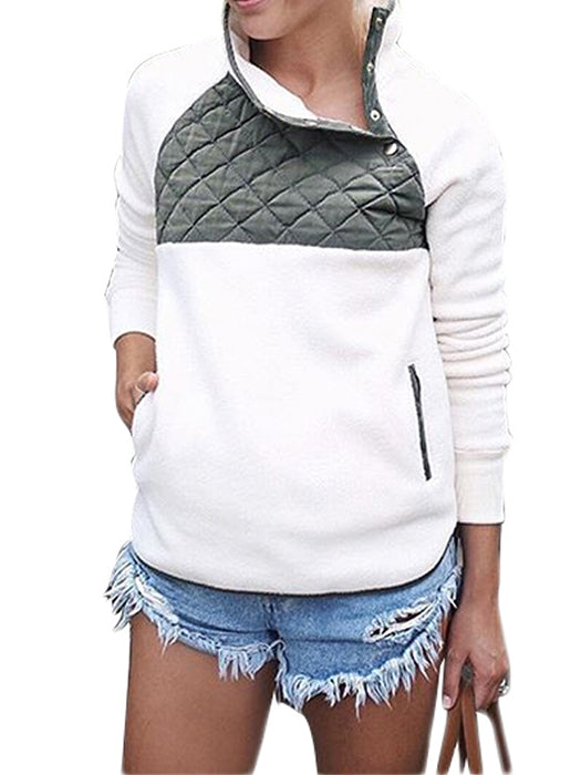 [Quality] Long Sleeve Asymmetrical Snap Neck Fleece Pullover Outwear - BelleChloe
