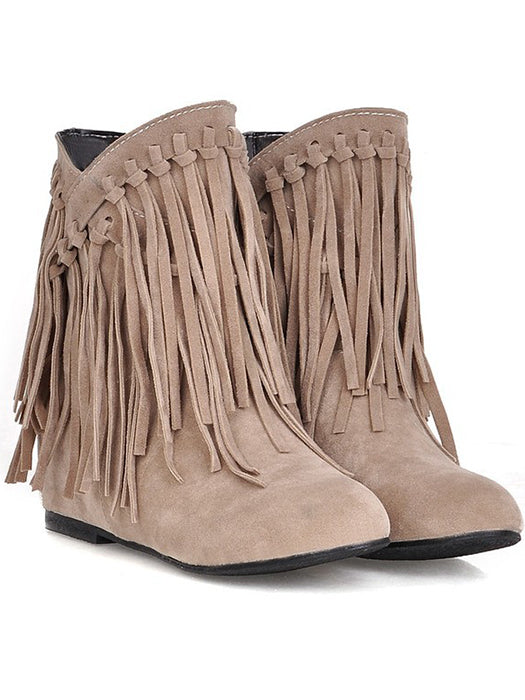 Casual Pu Leather Tassel Flat-Heel Ankle Boots - BelleChloe