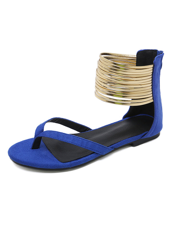 Toe Gold-Tone Footband Fashion Flat Sandals - BelleChloe