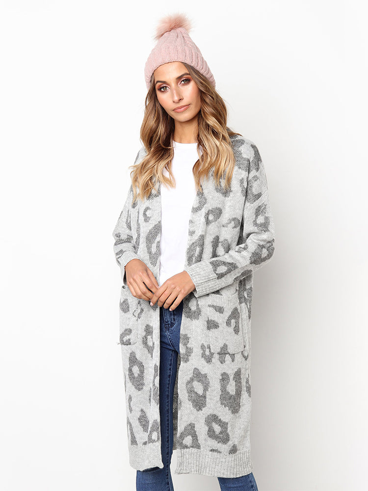 Leopard Printed Sweater Long Cardigan - BelleChloe