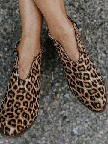 Women Leopard Printed Slip-on Flat Sneaker Pumps Loafers Shoes